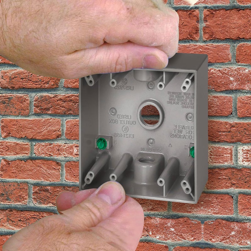 SIGMA ENGINEERED SOLUTIONS 14352 Metal Electrical Outlet Box, Weatherproof, Easy Mount Receptacle Protector, Gray, (3) 3/4-Inch Holes, 2 Gang Box - Image 3
